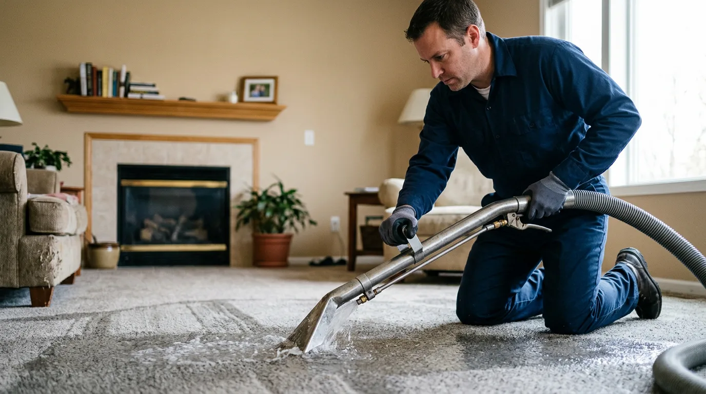 Water damage restoration technician working near Madison, IN